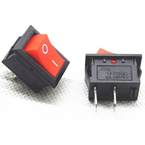10PCS KCD1 KCD1-101 15X21MM RED Rocker switch 6A/250V 10A/125V 2-PIN 2position I/O button switches Free shipping