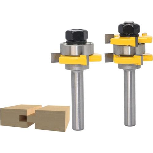 8mm Shank Tongue & Groove Joint Assembly Router Bit Sets 3/4" Woodworking Milling Cutters