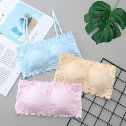 Lace Teen Girl Bra Wrapped Chest Underwear Breathable Puberty Teenage Training Bras Tube Top Teens Bras with Detachable Shoulder