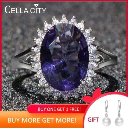 Cellacity Oval Amethyst Ring for Women Trendy Silver 925 Fine Jewelry with Gemstones Flower shaped Female Engagement Rings Gifts