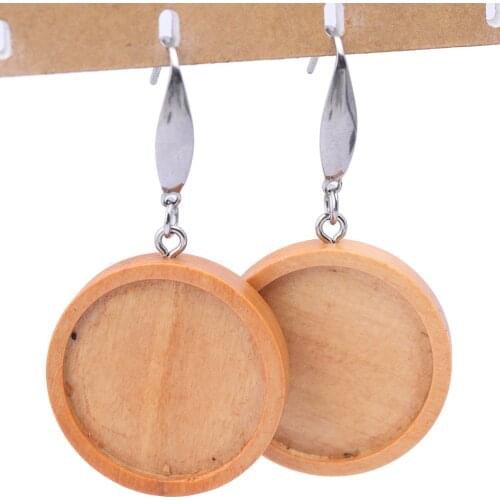 6pcs wood earring blanks 25mm dia cabochon earring bezel settings diy wooden cameo base findings for jewelry making