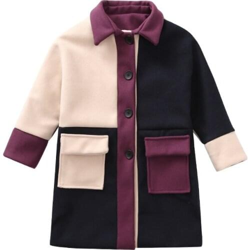 Girls Wool Coat 2019 Autumn Winter Kids Clothes Children Clothing Fashion Patchwork Thick Warm Outwear Teenage Girls Clothes