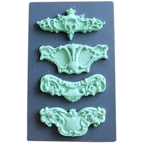 F5056 Silicone Mold Fondant Molds Vintage Art Decor Molds Object Labels Four Pattern Food Grade Mold Moulds Silicone Rubber PRZY