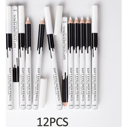 New 12Pcs/Set White Eyeliner Makeup Smooth Easy Wear Silkworm Under Eyes Brightener Waterproof Wood White Eyes Liner Pencil