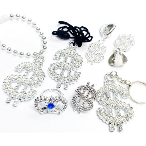 24 Dollar Sign Pendant Necklace Rings Bracelet Girl Princess VINTAGE Retro Birthday Party Favors Jewelry set Pinata Fillers Gift