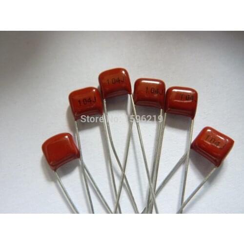 50pcs CBB capacitor 104 100V 104J 0.1uF 100nF P5 Metallized Polypropylene Film Capacitor