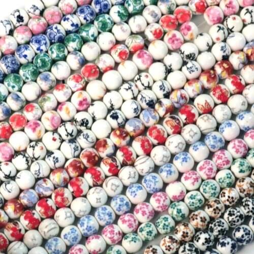 20pcs/lot 8 10 12mm Handmade Round Flowers Design Porcelain Ceramic Beads Loose Jewelry Craft Bracelet DIY Beads Accessories