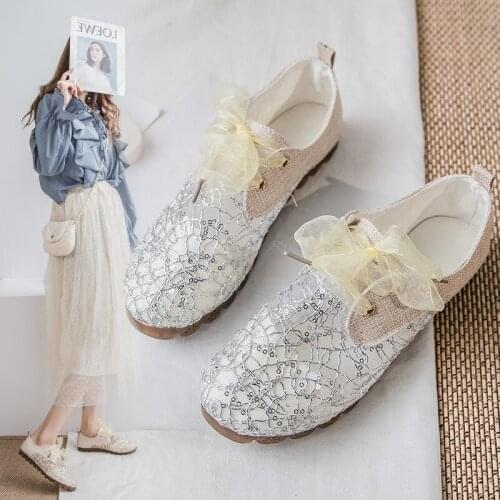 Summer New Fashion Single Shoes Flat-Bottomed Comfortable And Exquisite Rhinestone Lace Breathable Ladies Casual Shoes