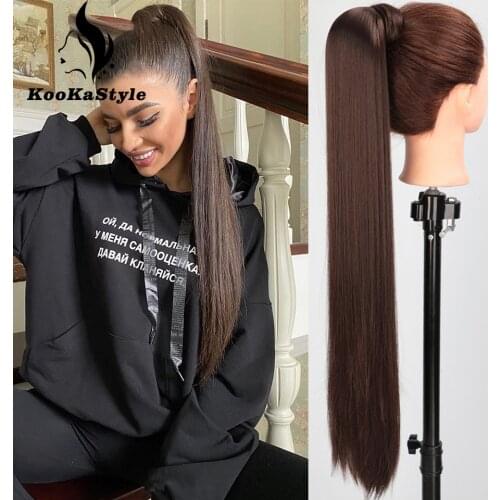 AISI BEAUTY Clip in Hair Extensions for Women Natural Long Straight Hair Fake Hair Ponytail 22/26'' Synthetic Black Blonde