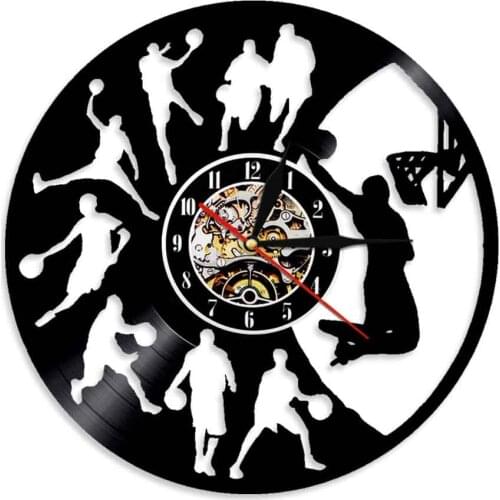 Play Basketball Vinyl Record Wall Clock Sports Home Decor Modern Wall Art Basketball Team Decorative Watch Led Light LP Clocks