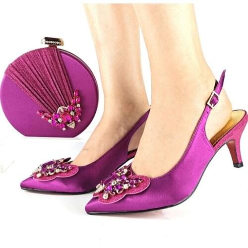 Ngerian Hot Selling Italian Design Magenta Party Women Shoes and Bag Set With Sepcial Butterfly-Kont Style Colorful Crystal