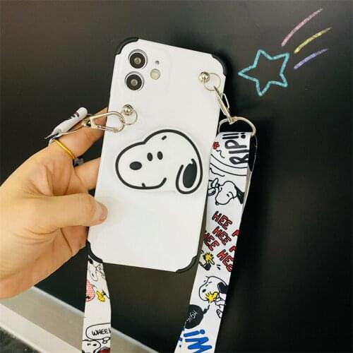 Novlty 3-in-One Cartoon Holder Strap Phone Case For iPhone12Pro 11 XSMAX 78PLUS SE2020 6S Cover XR Impact Shell Phone Protection