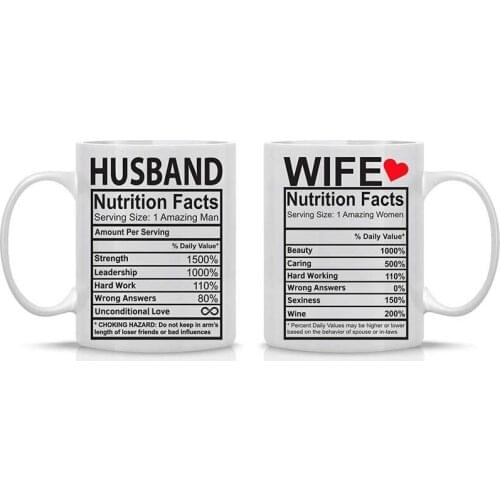 Husband and Wife Nutrition Facts - 11oz White Ceramic Coffee Mug Couples Sets – Funny His and Her Gifts -Husband and Wife Annive