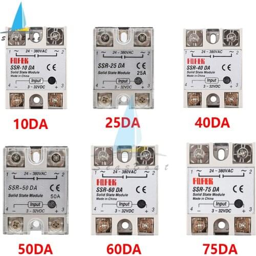 SSR -10DA/25DA/40DA/50DA/60DA/75DA/100DA DC Control AC SSR White Shell Single Phase Solid State Relay Without Plastic Cover