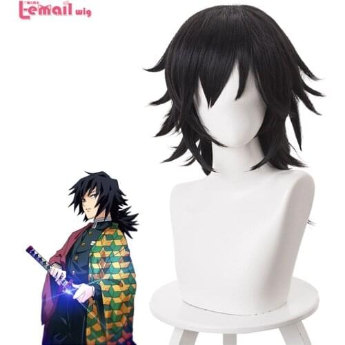 L-email wig Demon Slayer Tomioka Giyuu Cosplay Wigs Kimetsu no Yaiba Cosplay Wig Black Ponytail Men Wig Synthetic Hair Halloween