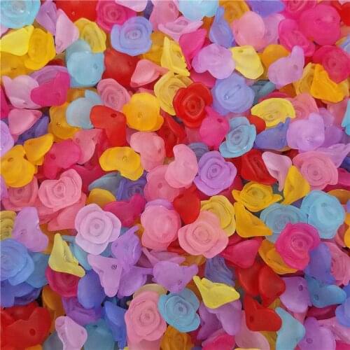 15mm 50PCS Candy Color Transparent Frosting bead Rose Flower Pendant DIY Jewelry Accessories Hand Craft Wholesale Hot Sale New