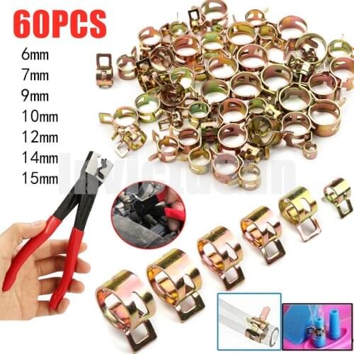 60PCS 6-15mm Car & Truck Spring Clips Fuel Oil Water Hose Clip Pipe Tube Clamp Fastener Cooling Systems Parts Accessories +Plier