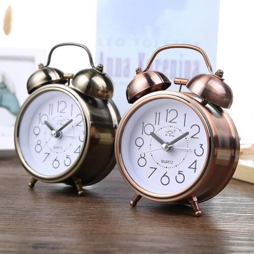 Retro Alarm Clock Silent Pointer Clocks Dual Bell Night Light Bedroom Decor Home Decor Vintage Antique Portable Alarm Clock