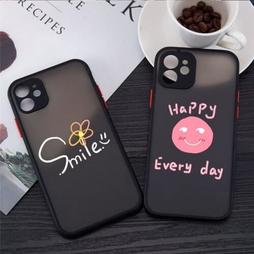 Cartoon Daisy Flower Smile Pattern Phone Case For iPhone XR 11 12 Pro MAX 7 X XS SE20 8 6Plus Black Clear Hard Matte Cover Capa