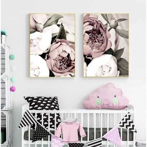 Scandinavian Pink White Flower Leaf Plant Posters and Prints Nordic Botanical Canvas Painting Wall Decoration Picture Home Decor