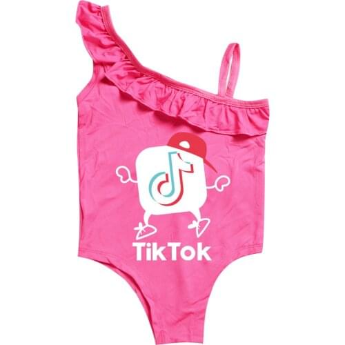 TIK TOK T-shirt Girls Cartoon Swimwear One piece Children Swimsuit Kids Float Swimsuit Kids High quality swimwear Beach Wear