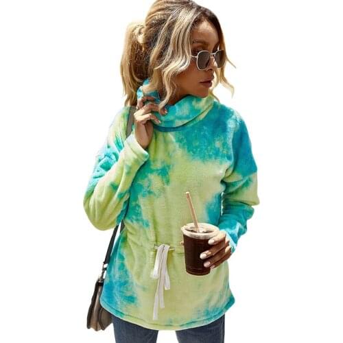 New Fashion Women Winter Hoodies Fleece Warm Turtleneck Woman Sweatshirts Female Teddy Bear Tie dye Tops Velvet Tracksuit 2020
