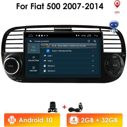 In Stock DSP IPS Android 10.0 Quad Core Car Dvd media Player FOR FIAT 500 Radio GPS DPS WIFI 4G Bluetooth Steering wheel Control