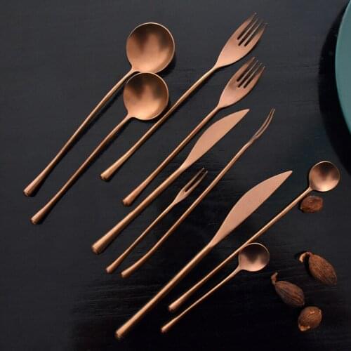 Japanese Style Vintage Rosegold Steak Knife And Fork Spoon Dessert Knife Fork Spoon 304 Stainless Steel Old Mix Spoon Fruit Fork