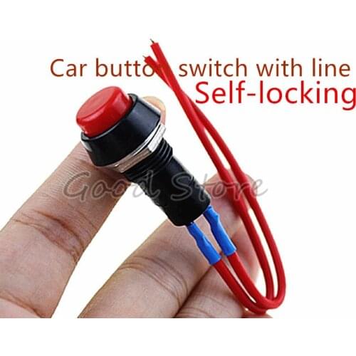 1pcs PBS-11A Universal Car Motorcycle Horn 250V 3A 2 Wires Red Self-locking Push Button Switch