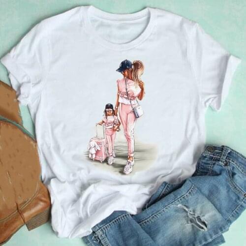 Women Short Sleeve Daughter Cute Girl Mujer Camisetas Cartoon Mom Mother Clothes Print Tshirt Female Tee Top Graphic T-shirt