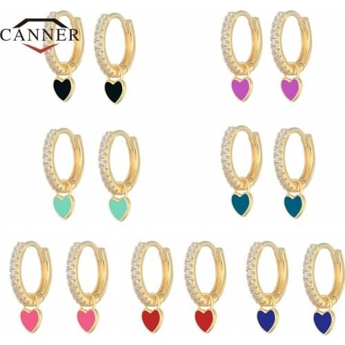 CANNER Pendientes Plata 925 Sterling Silver Hoop Earrings for Women Colorful Heart Piercing Huggie Earring Jewelry Pendientes