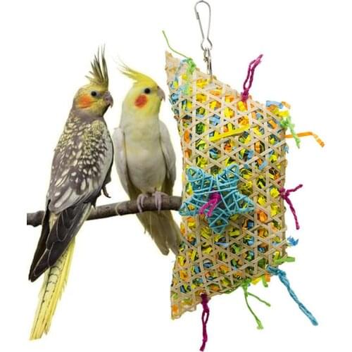 1PC Bird Toys Bird Brushed Straw Rope Bamboo Braided Brushed Paper Russ Parrot Biting Toy Supplies Cockatiel Perch Pet Toy