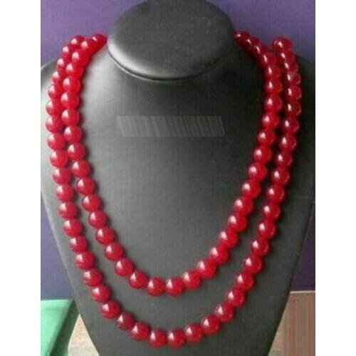 10mm Natural Purple Jade Round Gemstone Beads Long Necklace 34