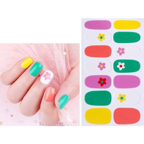 14 Tips/Flake Nail Art Decoration Bright Floral Multicolor Sticker Self-adhesive DIY Applique Tips Nail Art Sticker HTML2