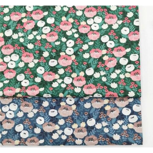 160x50cm Green Blue Floral Pure Cotton Twill Sewing Fabric, Making Bag Bedding Shell Cloth