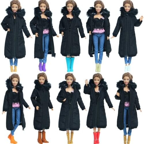 2 Pcs/Lot = 1 Sets Black Long Jacket Dress Skirt + 1 Pair Shoes Accessories Clothes for Barbie Doll DIY Winter Coat Baby DIY Toy