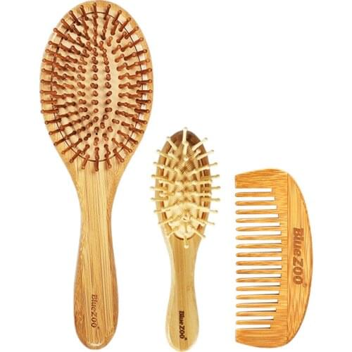 3 Pcs Bamboo Wooden Hair Brush Air Cushion Combs Set Anti-static No Hair