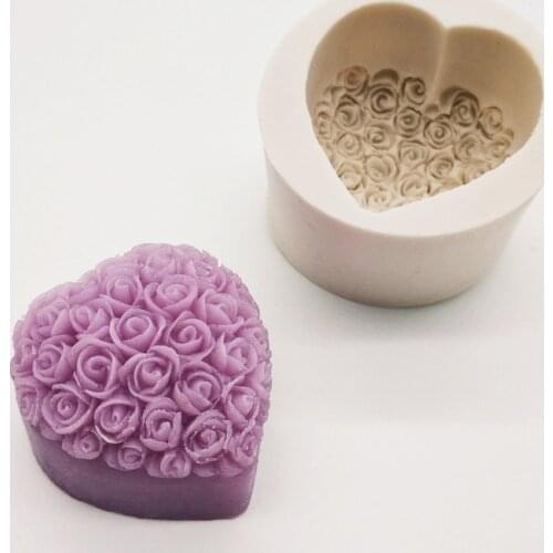 3D Silicone Soap Mold Heart Love Rose Flower Chocolate Mould Candle Polymer Clay Molds Crafts DIY Forms For Base Tool K388
