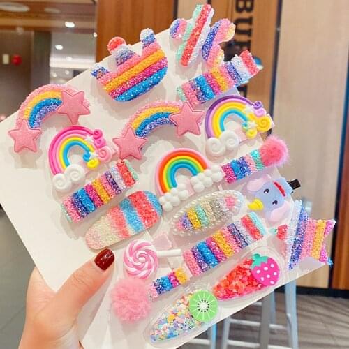 5Pcs/Set Cartoon Headwear Girls Rainbow Lollipop Colorful Hair Clips Fruit Flower Hairpins For Kids Hair Accessories