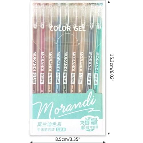9Pcs Morandi Gray Multi Color Gel Ink Pens Vintage Marker Liner 0.5mm Ballpoint M17F