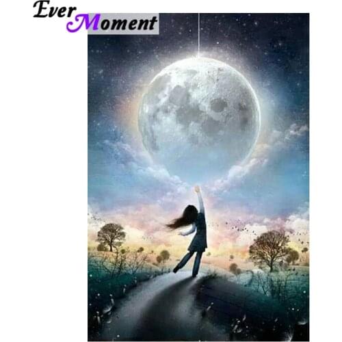 Ever Moment Diamond Embroidery Square Little Girl Touch the Moon Diamond Painting 2018 DIY Diamond Cross Stitch Decor ASF843