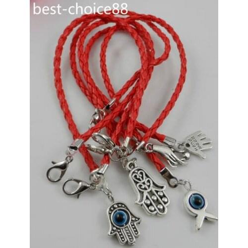 Free 10Pcs Mixed HAMSA HAND Eye String Bracelets Lucky Charms Leather HOT 19cm