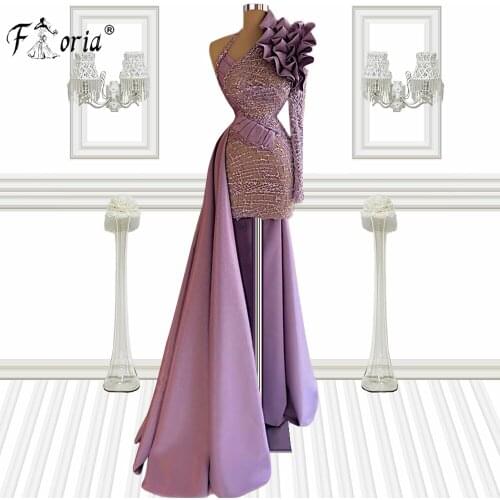 Glitter Sequin Long Sleeve Prom Party Dresses Sexy Illusion Beads Asymmetrical African Ruffles Short 2021 Evening Gown