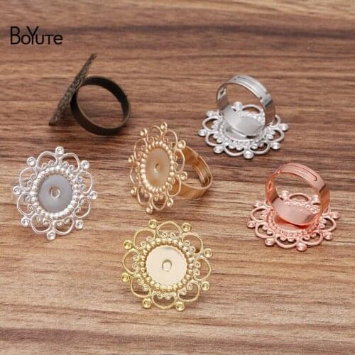 BoYuTe (200 Pieces/Lot) Metal Brass Flower Ring Base with 12MM Blank Tray Diy Handmade Jewelry Accessories