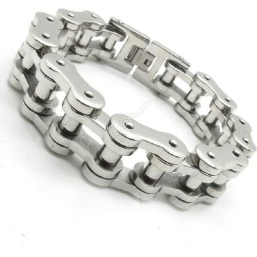 14.5MM Gothic Mens Motor Bicycle Motorcycle Chain Bracelet, 316L Stainless Steel Huge Heavy Silver color Fashion Bracelet