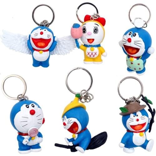 3D Cartoon 6Pcs/lot Figures Toys Doraemon Keychain Car Key Ring Gift For Women Girls Bag Pendant PVC Key Chain Holder Jewelry