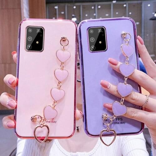 Wrist Bracelet Phone Case For Samsung S10 Lite Case Luxury Heart Chain Plating Cover For Samsung Galaxy S10 Lite PLus S10E Capa