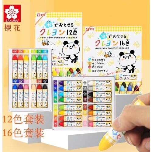 Sakura Color Crayons Washable Water Color WYL12,16 (Japan Import),Water Washable Colorful Crayons,Preschool Toys,Children paint
