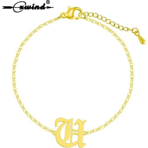 Cxwind Fashion Initial U Jewelry Women Pulseras Stainless Steel Chain Letter Charm Cuff Bracelet & Bangle Best Friends Gift