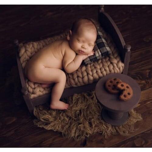 D0AF Newborn Posing Mini Bed Baby Photo Shooting Props Infant Photography Wooden Crib